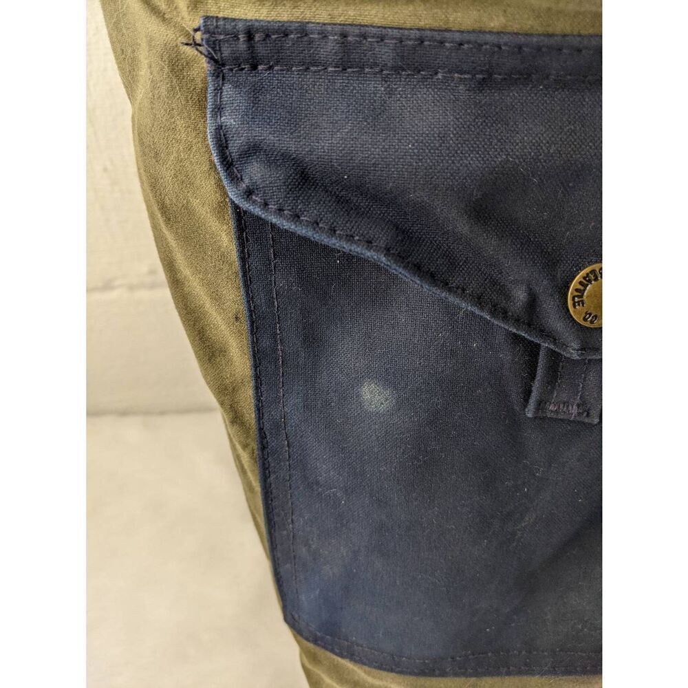 Filson Vintage Two Tone Tote Bag Canvas Green Navy w Pockets **Distressed Stains - Picture 2 of 16